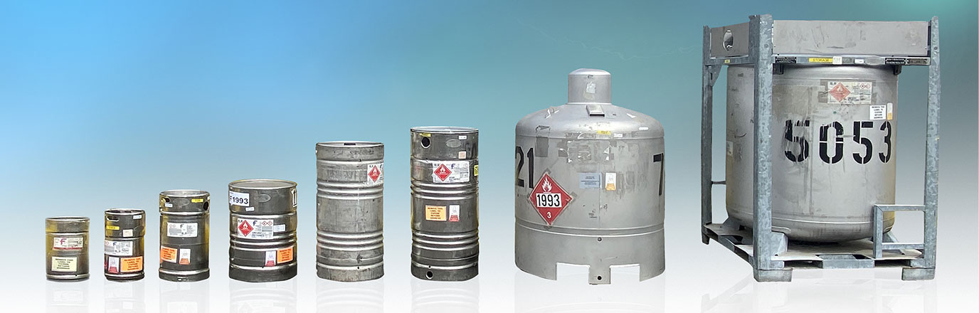 Picture of the different sizes of barrel containers and drums